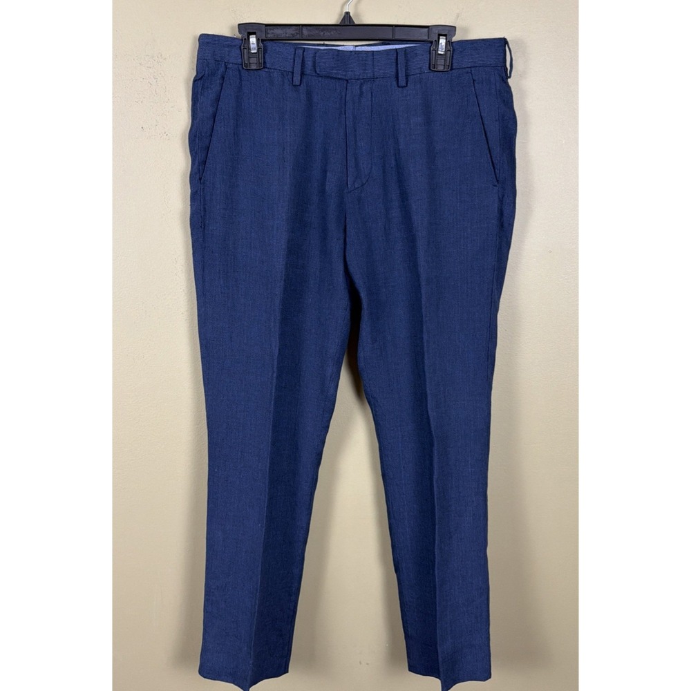 J.Crew Bowery Slim Fit, Baird McNutt Irish Linen Pants Men's 32x30 Navy Preppy